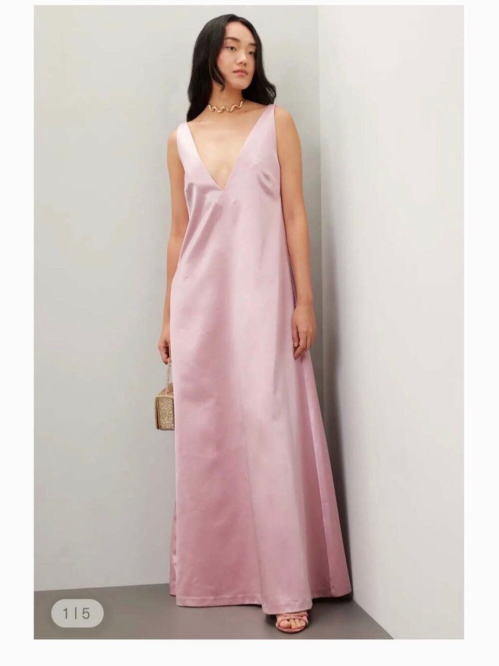 Staud Teagan V-Neck Satin Pink Maxi Dress